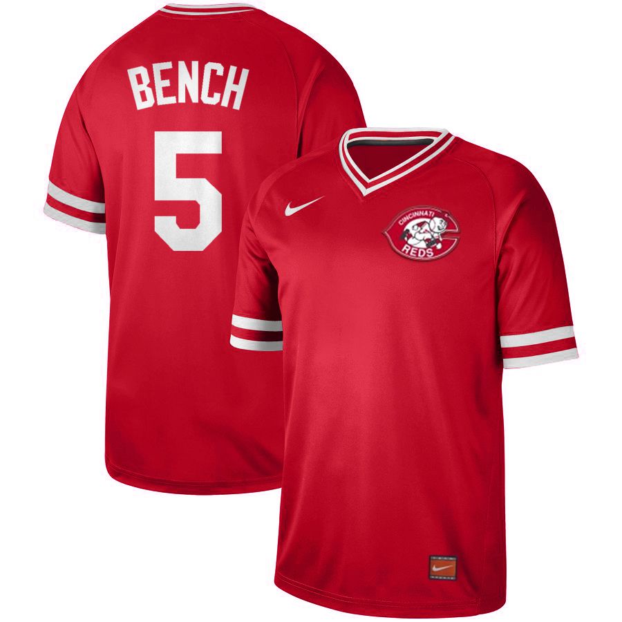 Men Cincinnati reds 5 Bench Red Nike Cooperstown Collection Legend V-Neck MLB Jersey